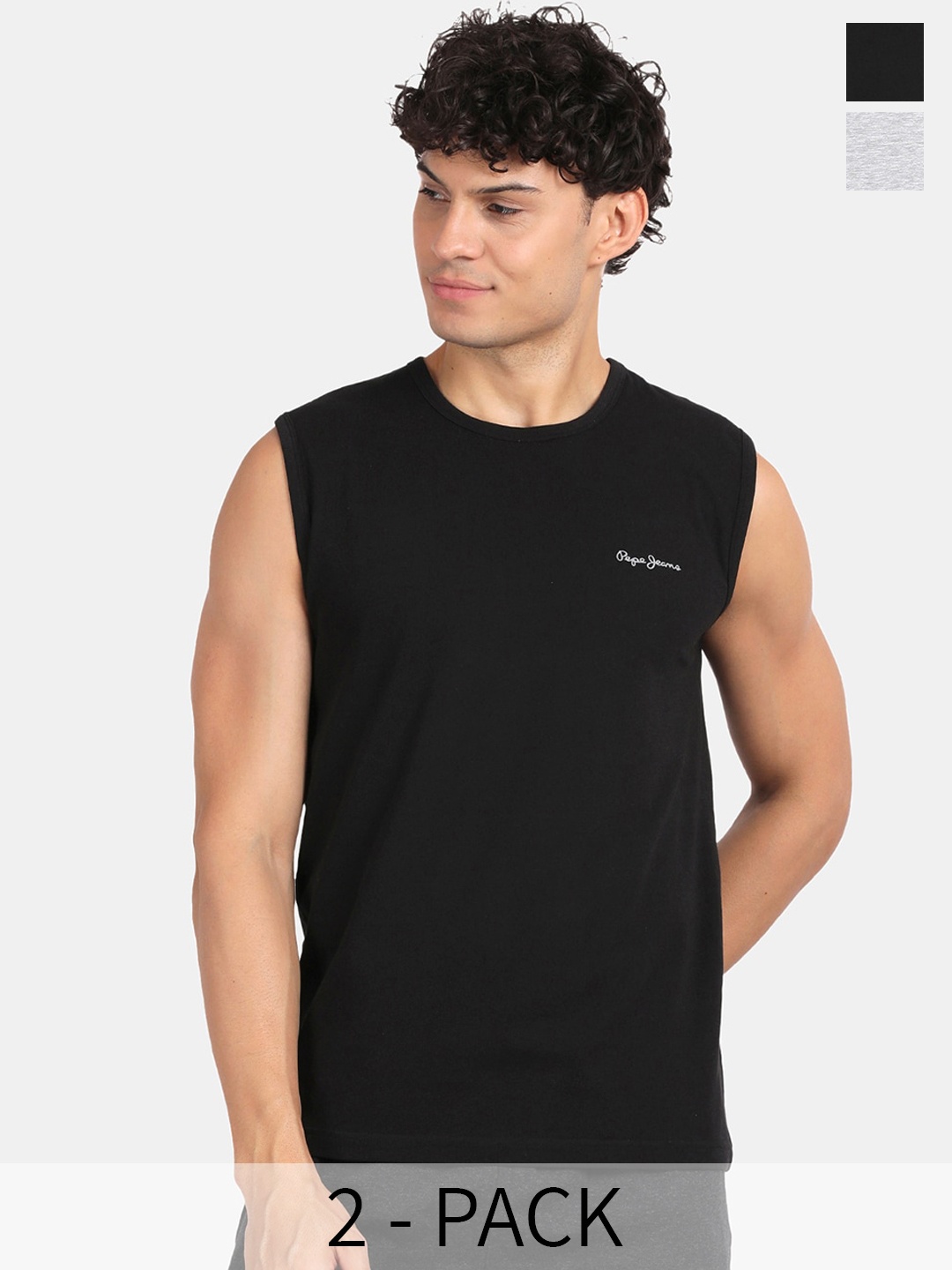 

Pepe Jeans Pack Of 2 Cotton Sleeveless Lounge T-shirts, Black