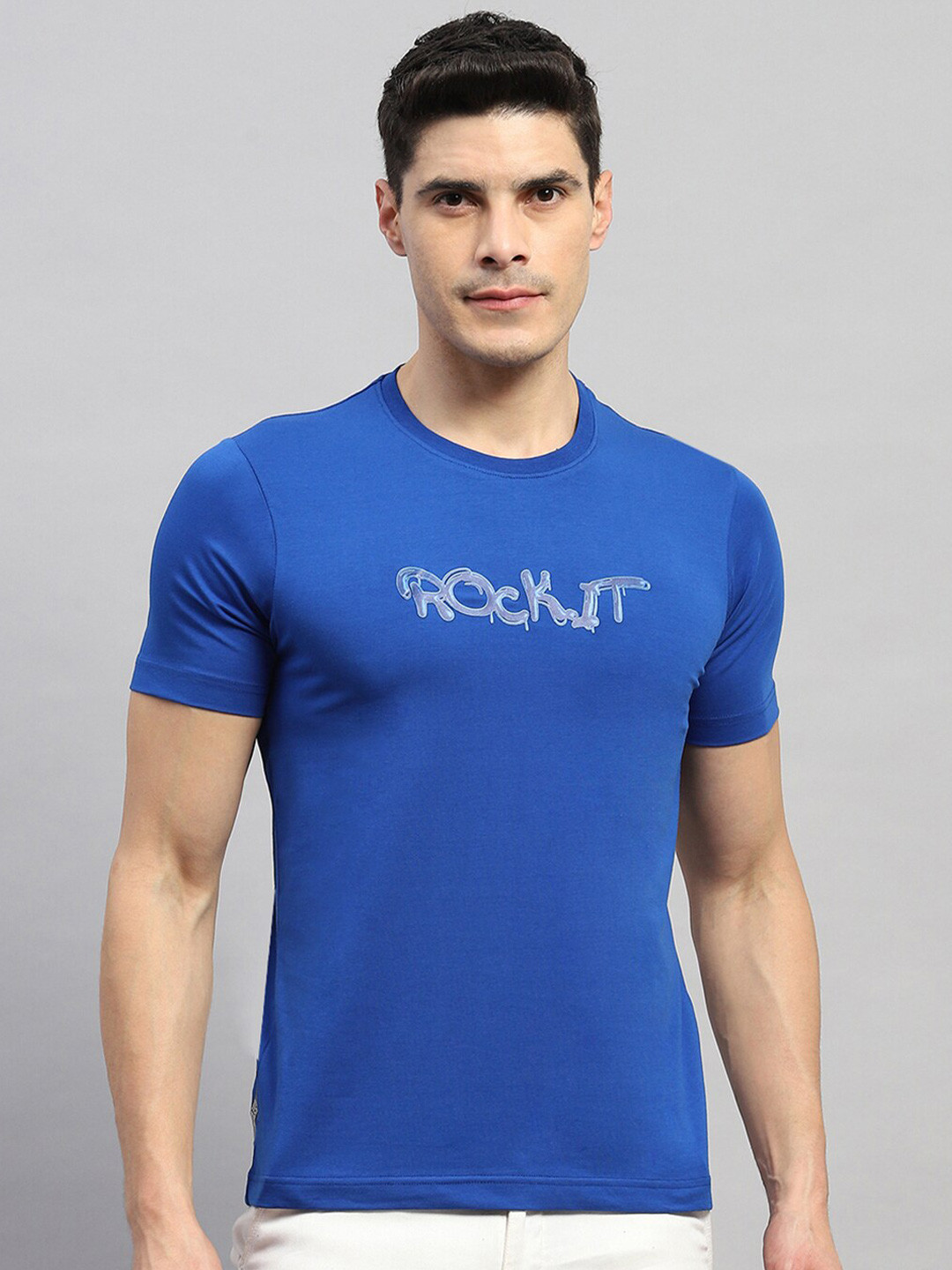 

rock.it Typography Printed Round Neck Casual T-shirt, Blue