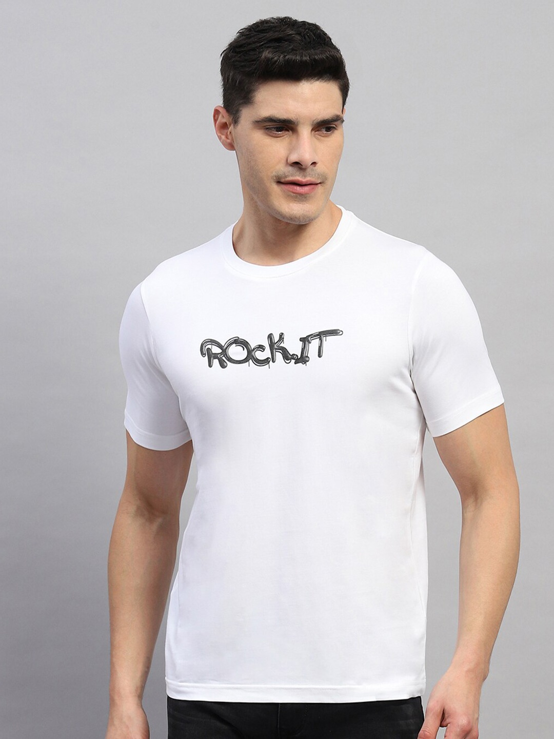 

rock.it Typography Printed Round Neck Casual T-shirt, White