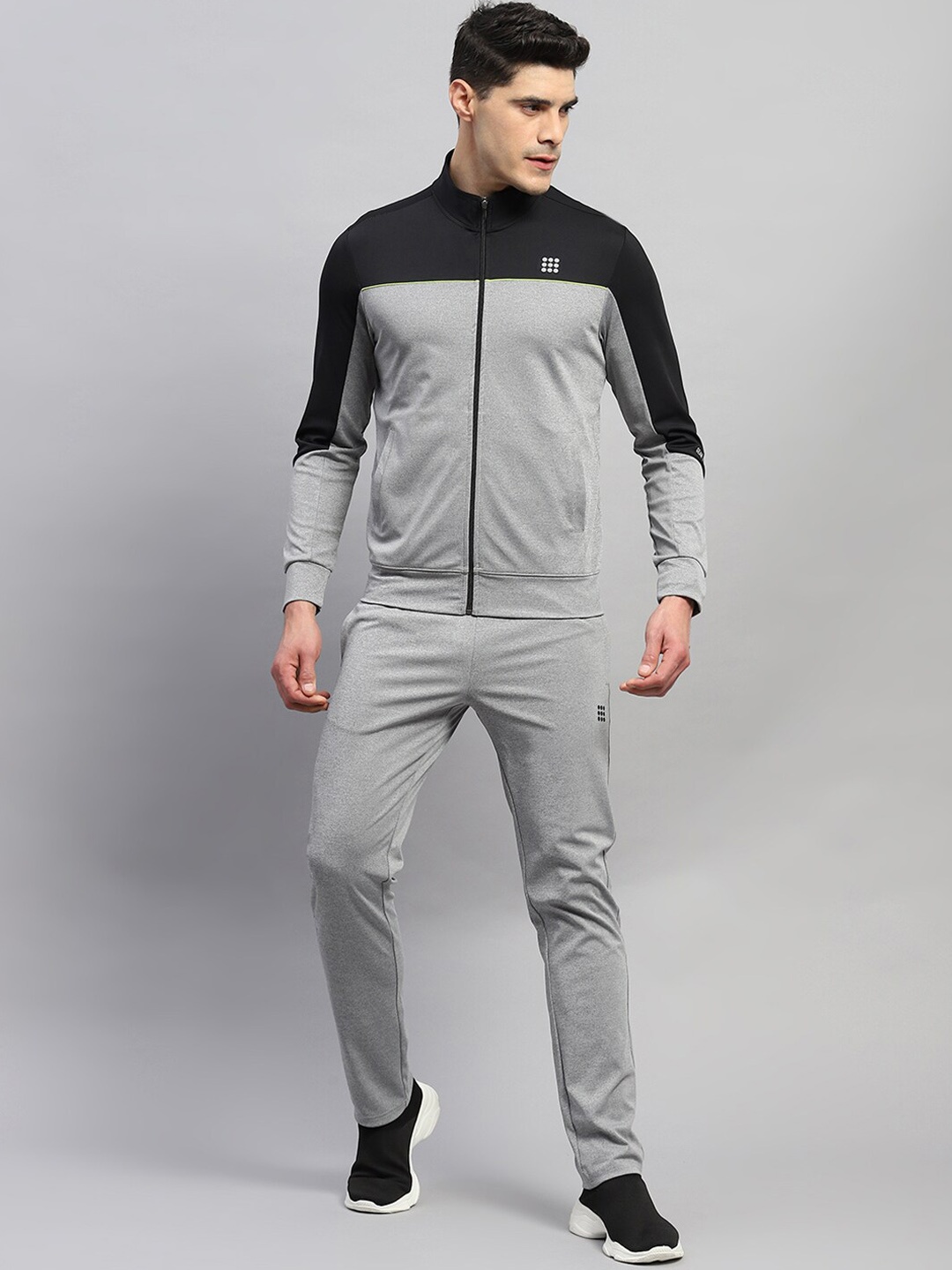 

rock.it Colourblocked Mock Collar Jacket & Track Pant, Grey melange