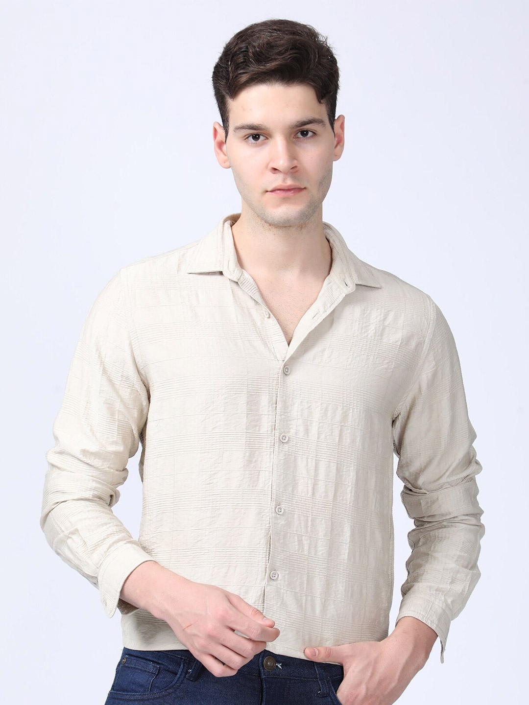 

POE Smart Slim Fit Opaque Pure Cotton Casual Shirt, Beige