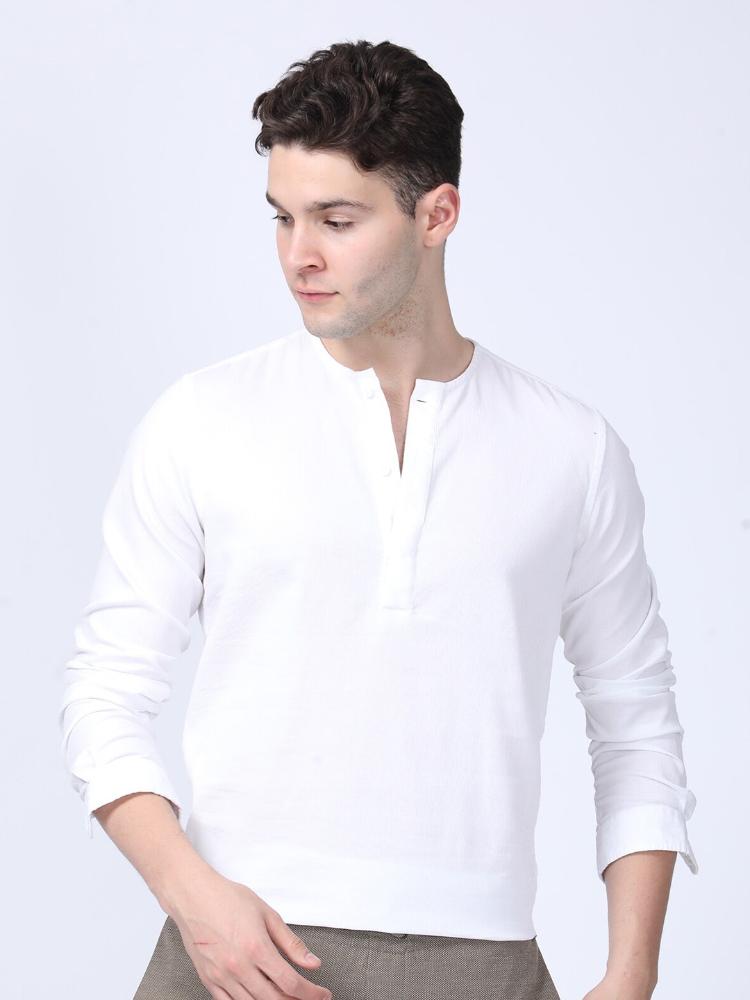 

POE Smart Slim Fit Band Collar Cotton Shirt, White