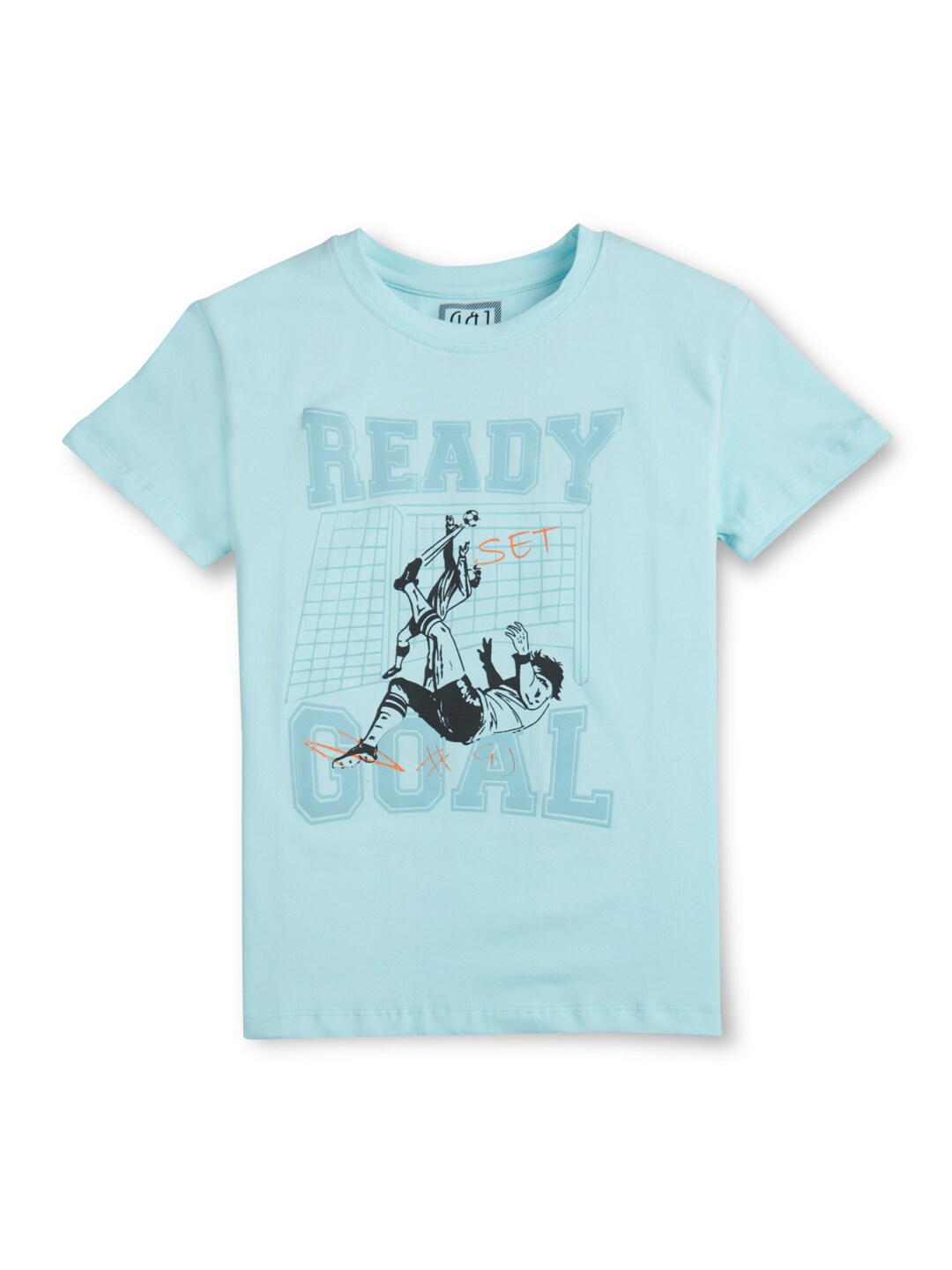 Gini and Jony Boys Typography Printed Round Neck Short Sleeves Cotton T-shirt, Blue