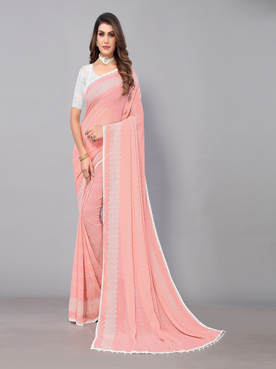 

Sunasi Embroidered Pure Georgette Saree, Pink