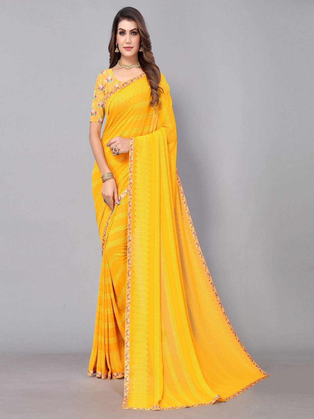 

Sunasi Embroidered Pure Georgette Saree, Yellow