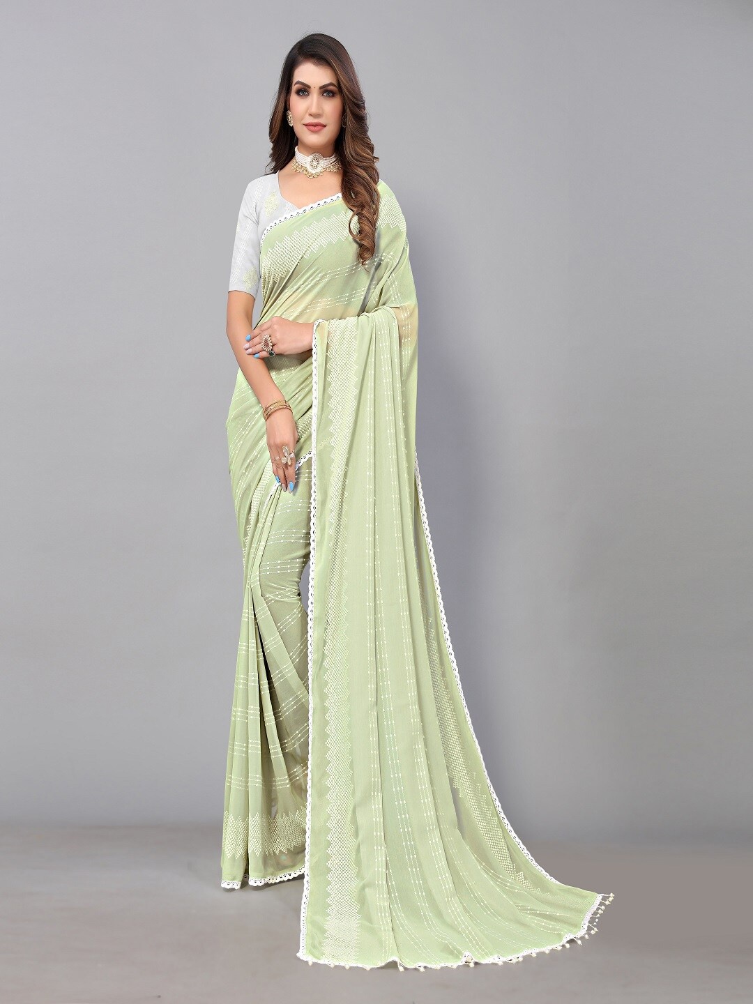 

Sunasi Embroidered Pure Georgette Saree, Green