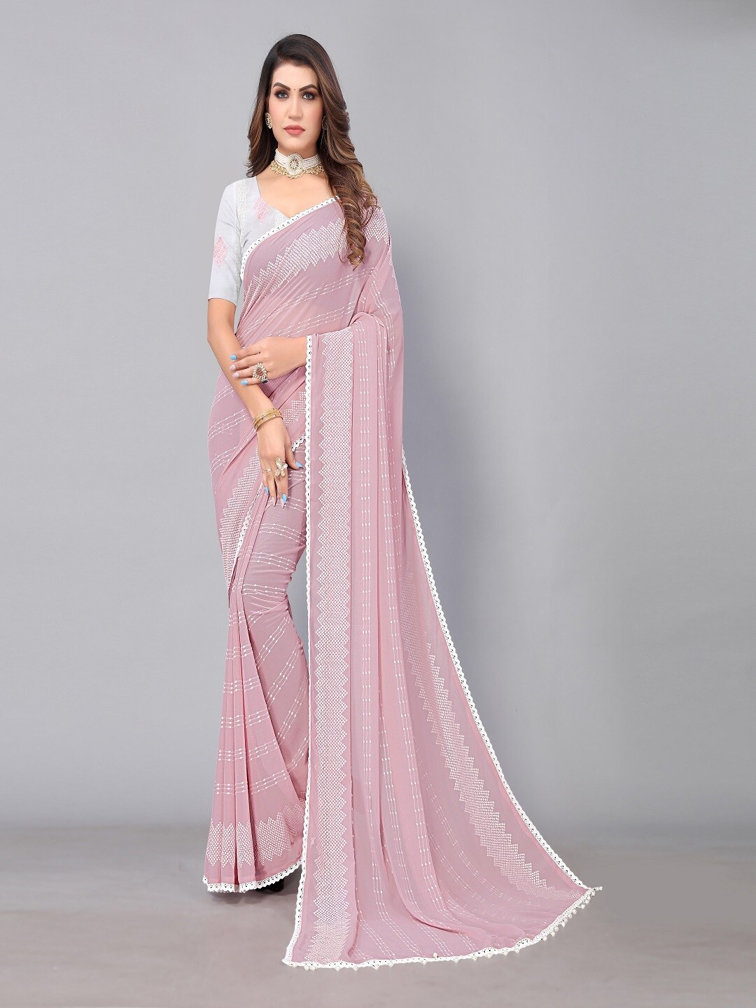 

Sunasi Embroidered Pure Georgette Saree, Lavender