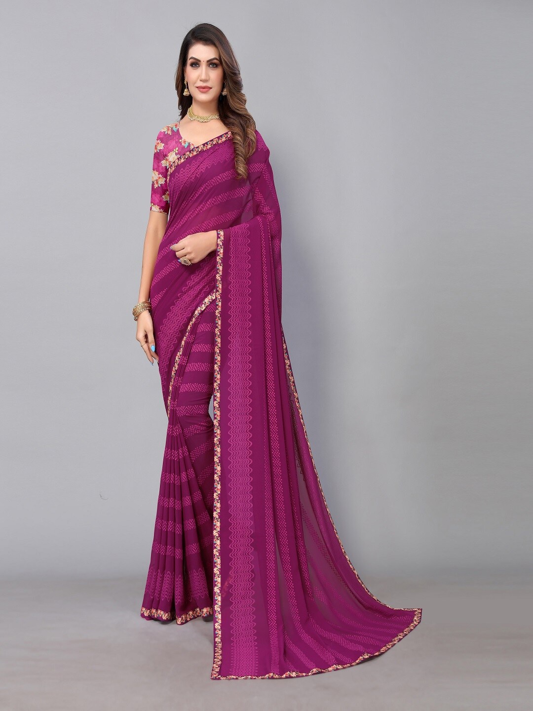 

Sunasi Embroidered Pure Georgette Saree, Purple