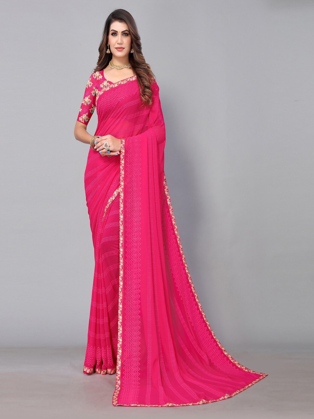 

Sunasi Embroidered Pure Georgette Saree, Pink