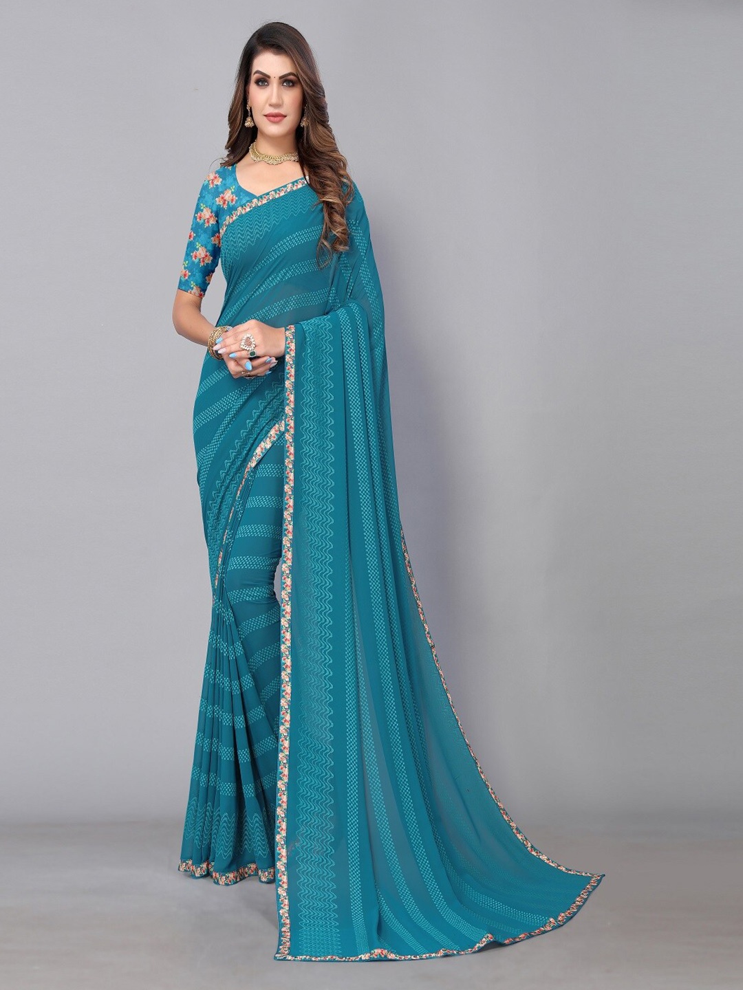 

Sunasi Embroidered Pure Georgette Saree, Teal