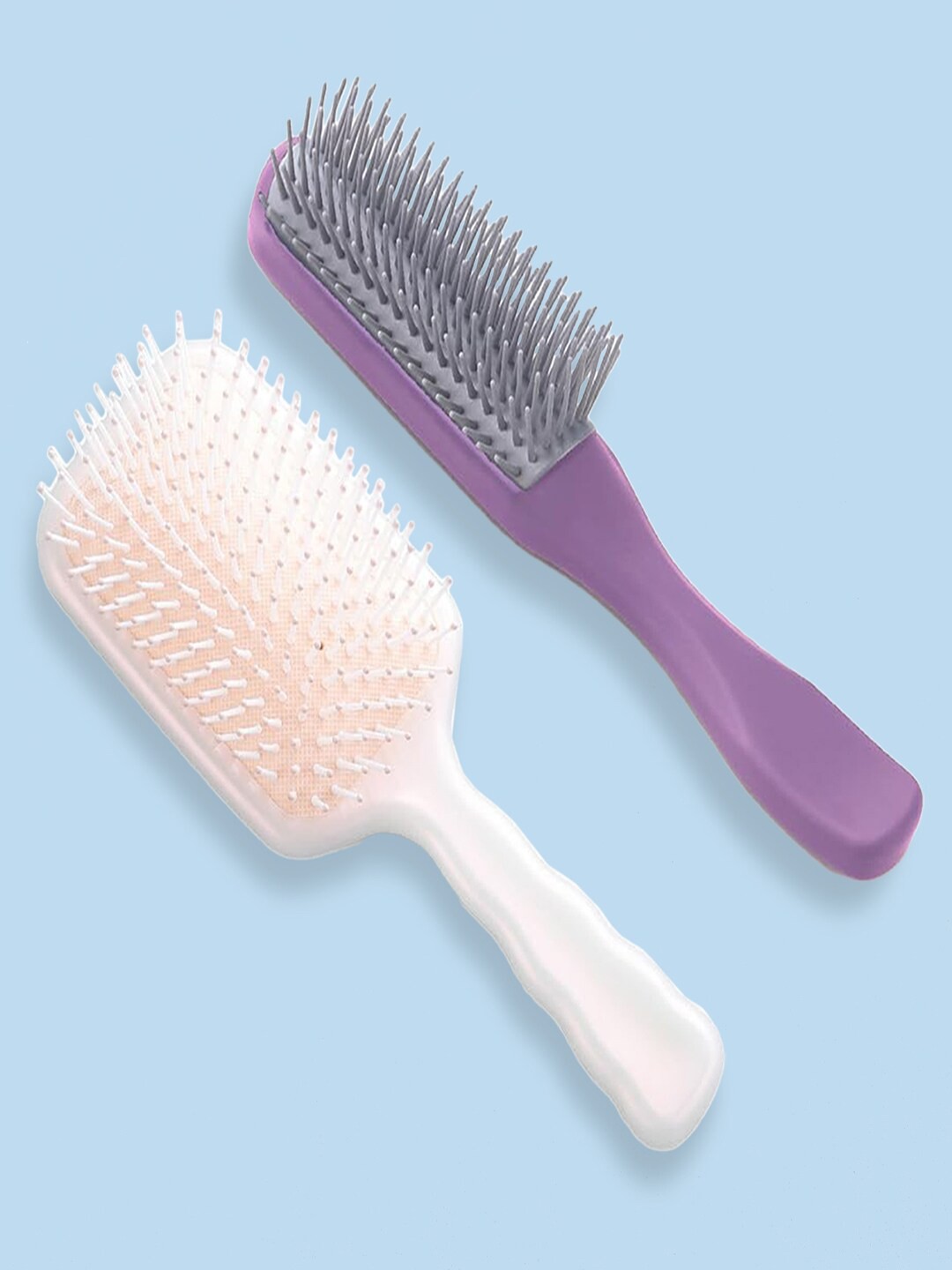 

Kuber Industries Set of Flexible Bristles Brush & Paddle Hair Brush - Off White & Purple