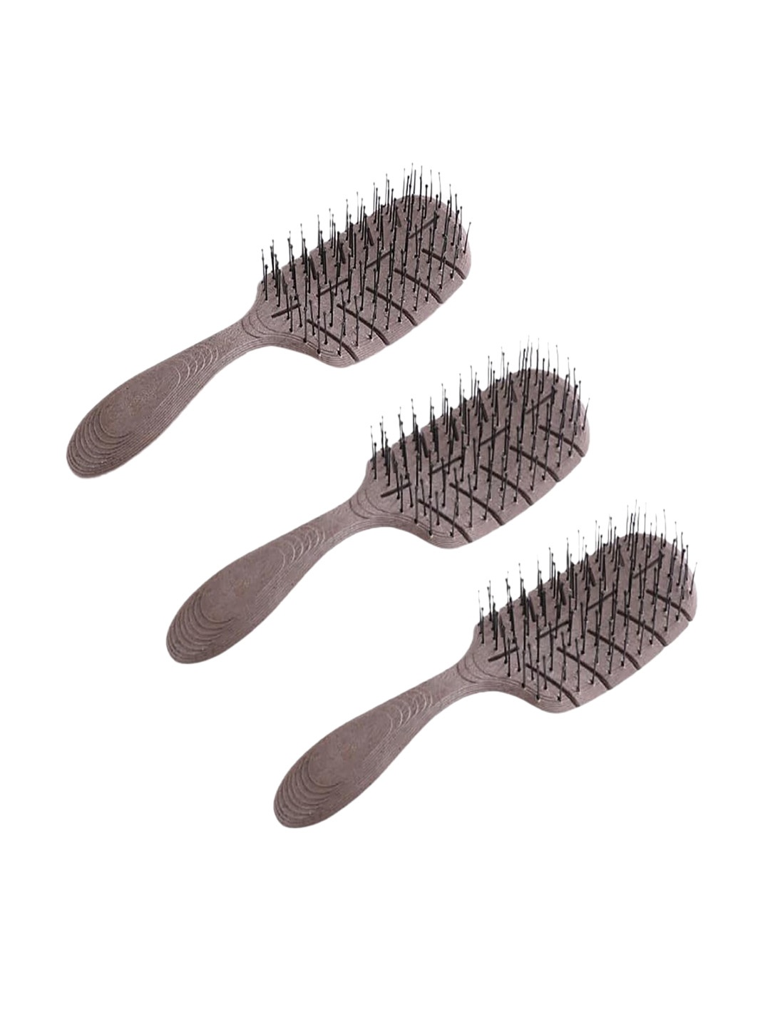 

Kuber Industries Set of 3 Leaf Flexible Bristles Hair Brush With Paddle, Brown