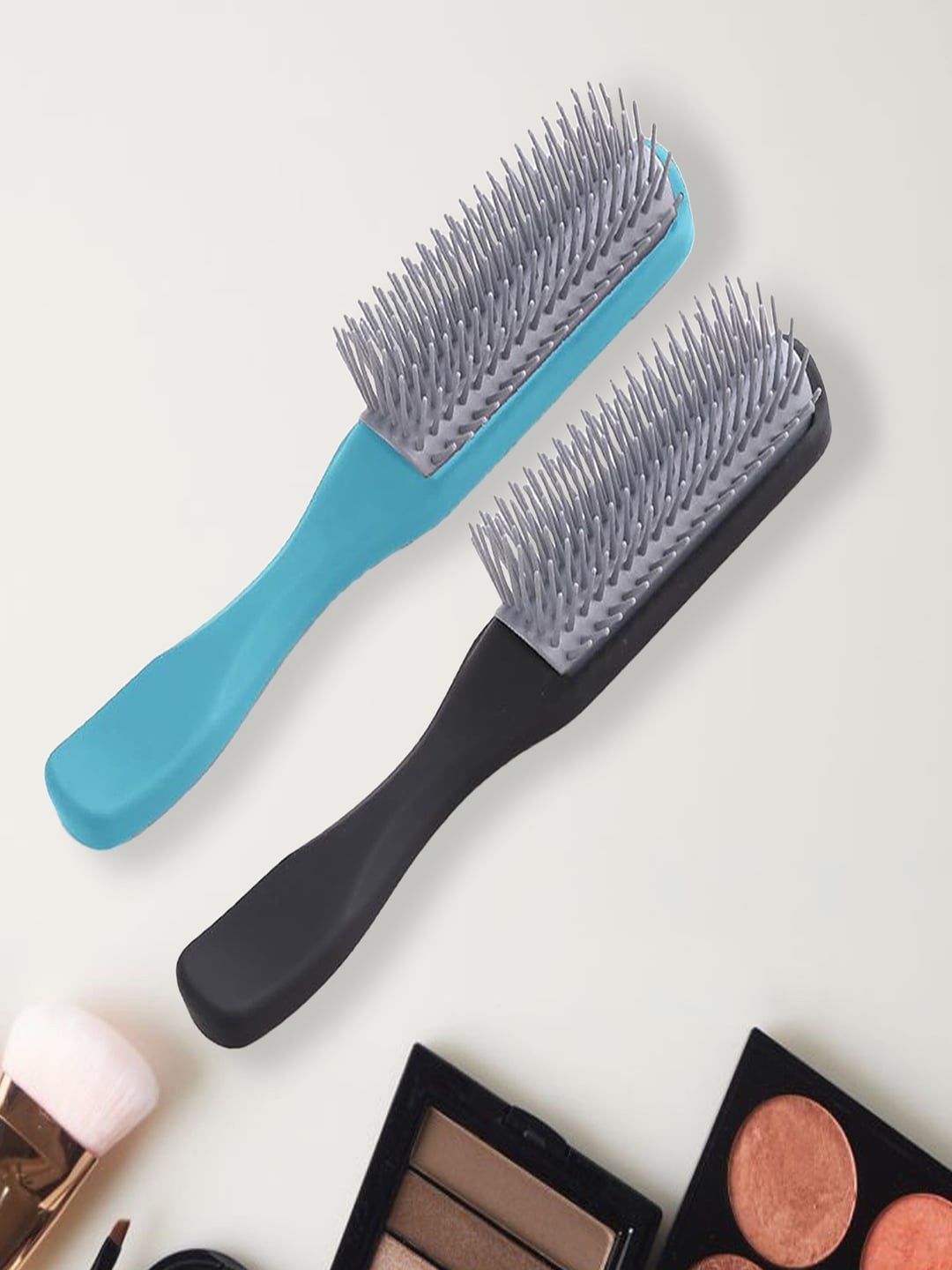 

Kuber Industries Set of 2 Flexible Bristles Hair Brush With Paddle, Blue