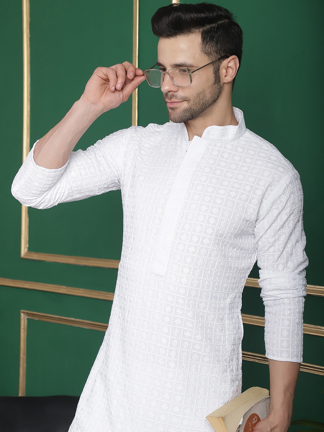 

Anouk White Ethnic Embroidered Straight Kurta with Pyjamas