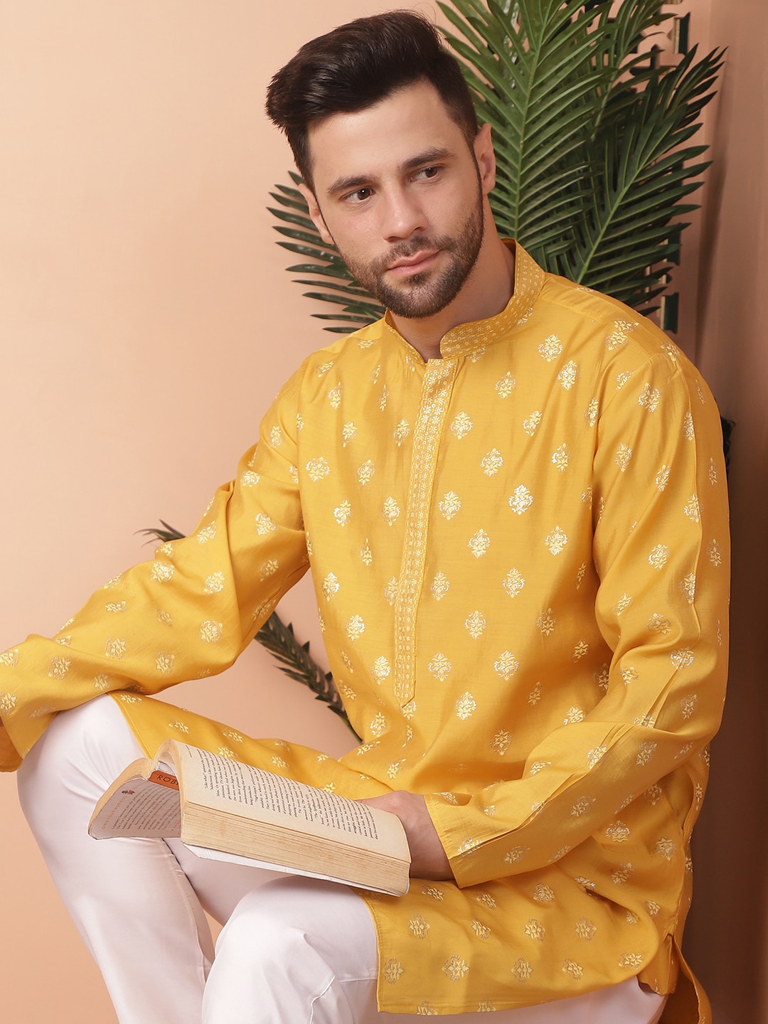 

Anouk Ethnic Motifs Printed Regular Kurta With Pyjamas, Mustard