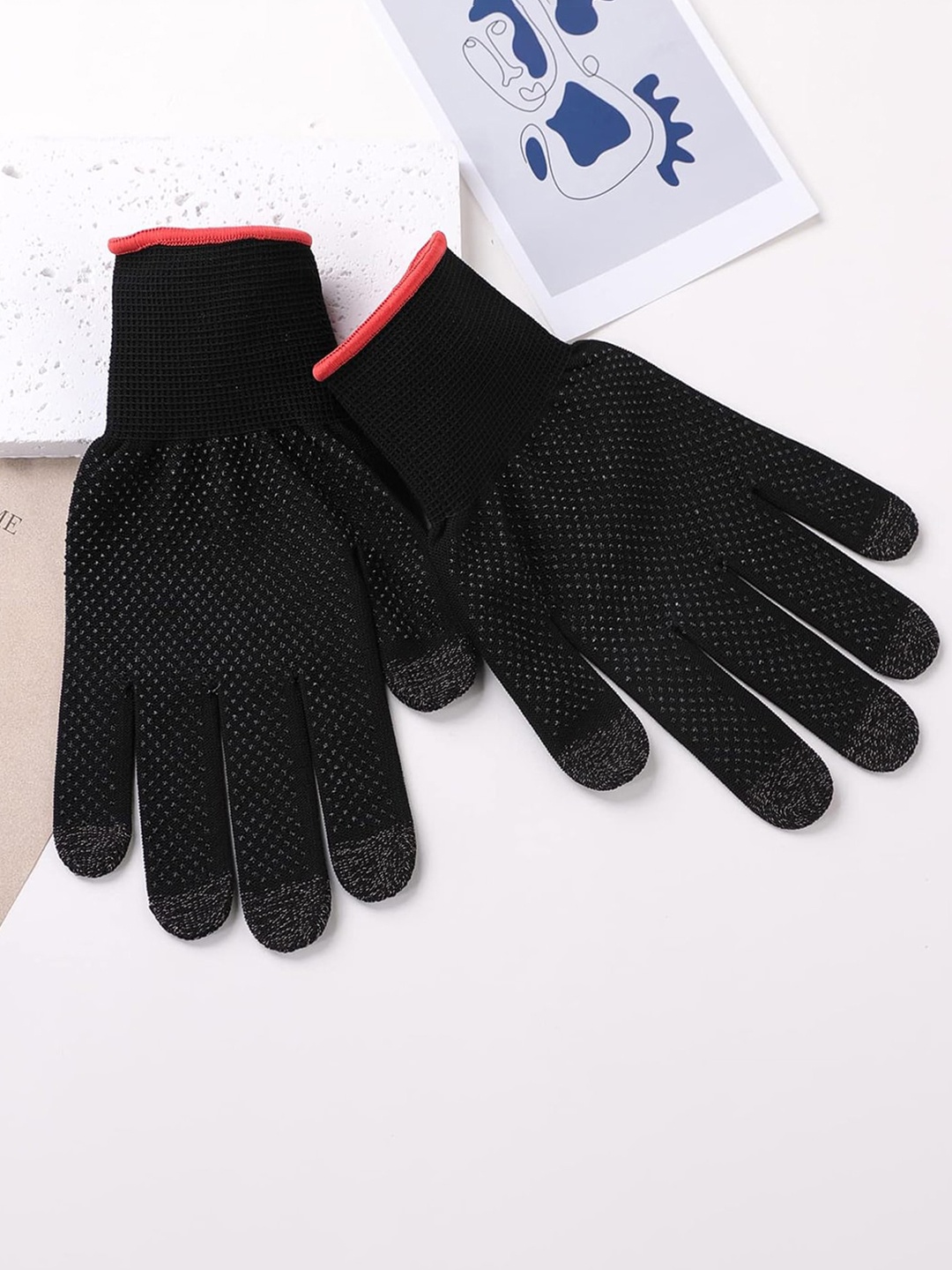 

Kuber Industries Unisex Patterned Touchscreen Gloves, Black