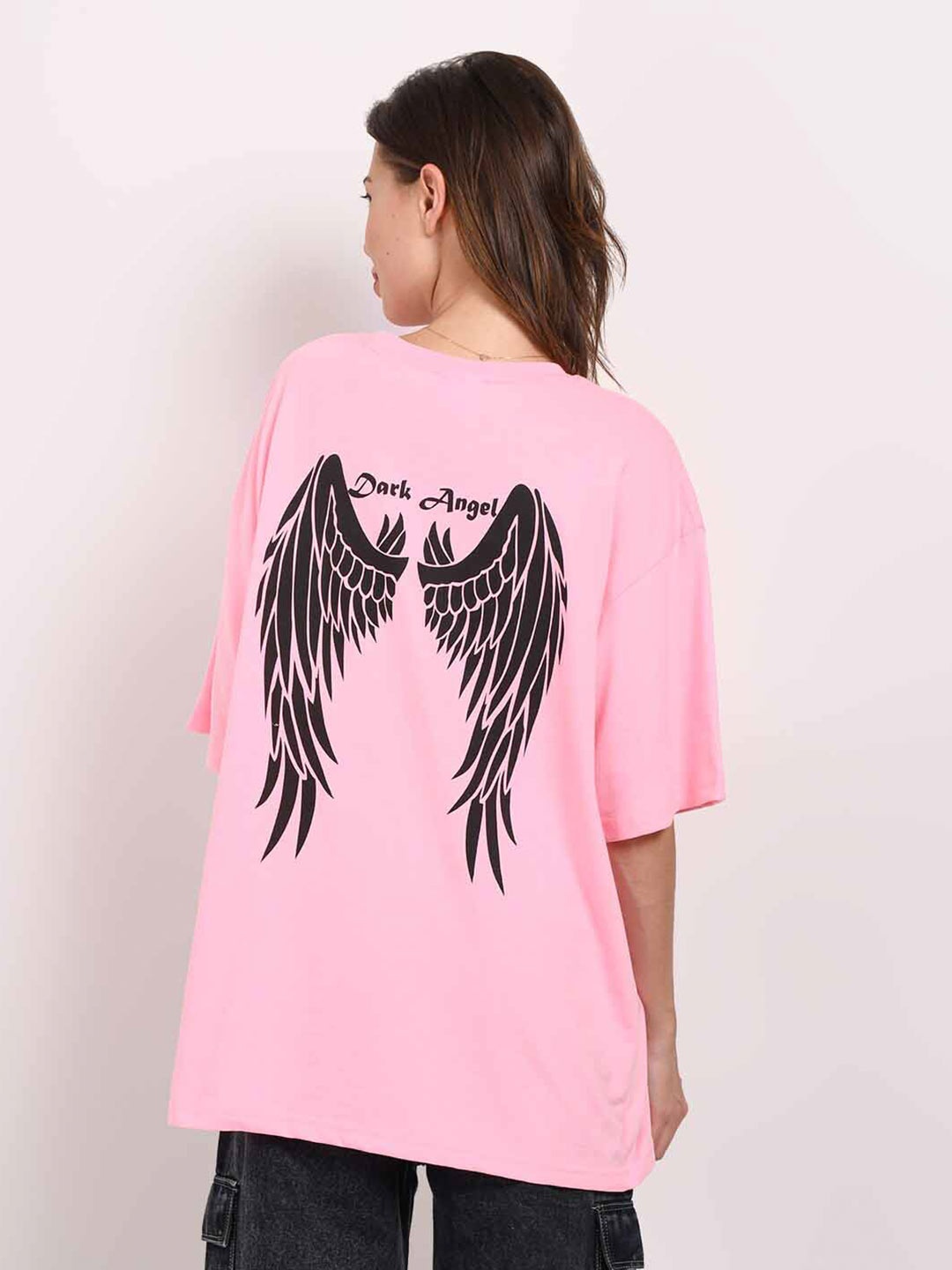 

ABSOLUTE DEFENSE Round Neck Graphic Printed Oversized T-shirt, Pink