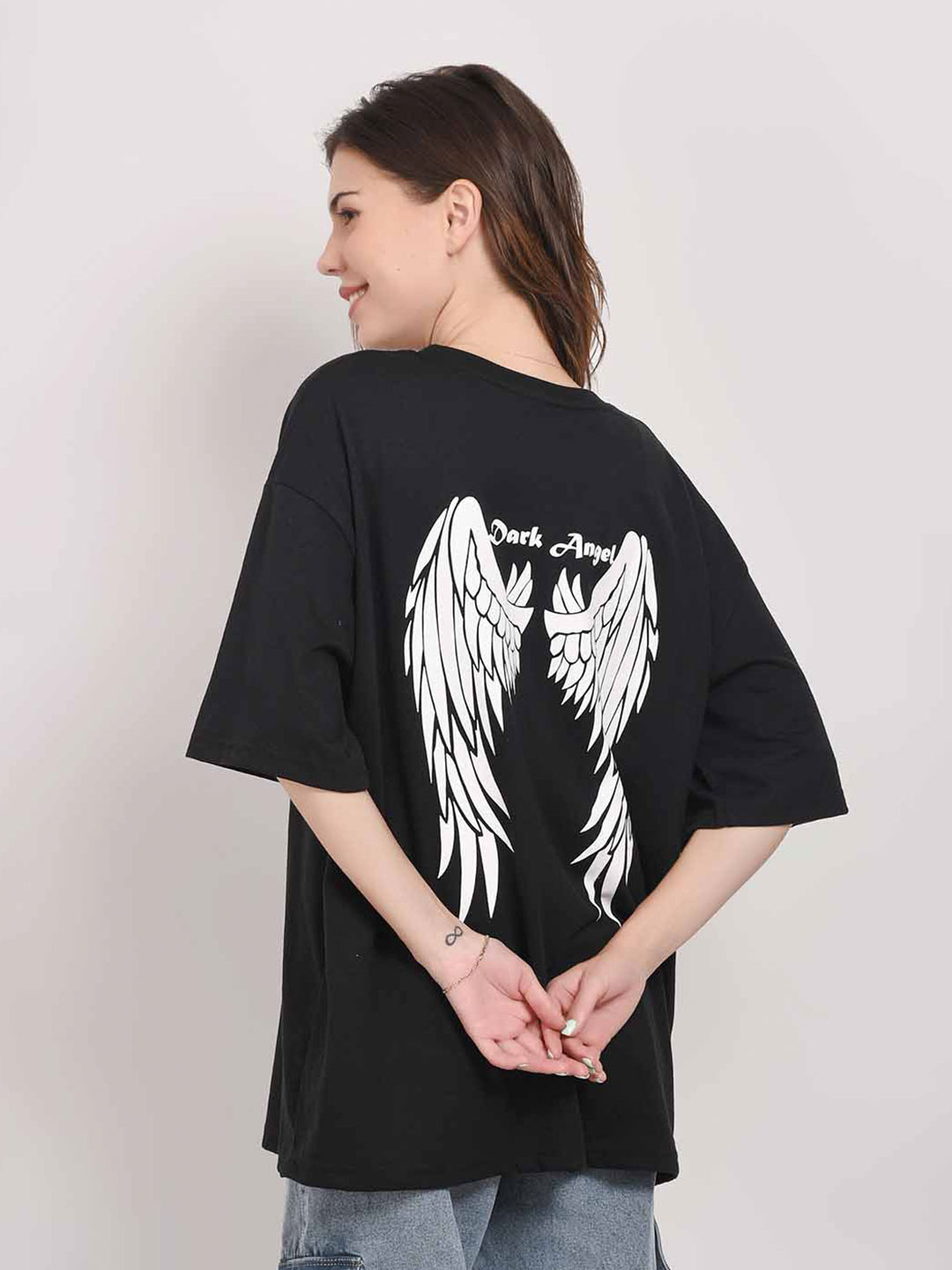 

ABSOLUTE DEFENSE Round Neck Graphic Printed Oversized T-shirt, Black