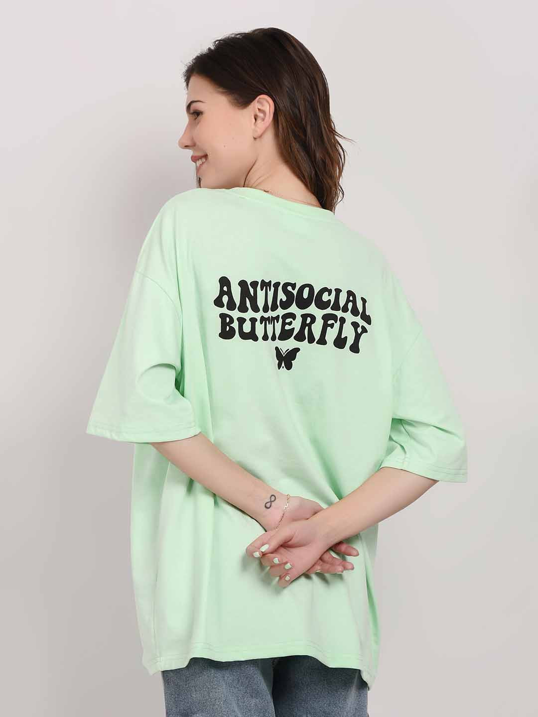 

ABSOLUTE DEFENSE Round Neck Typography Printed Oversized T-shirt, Green