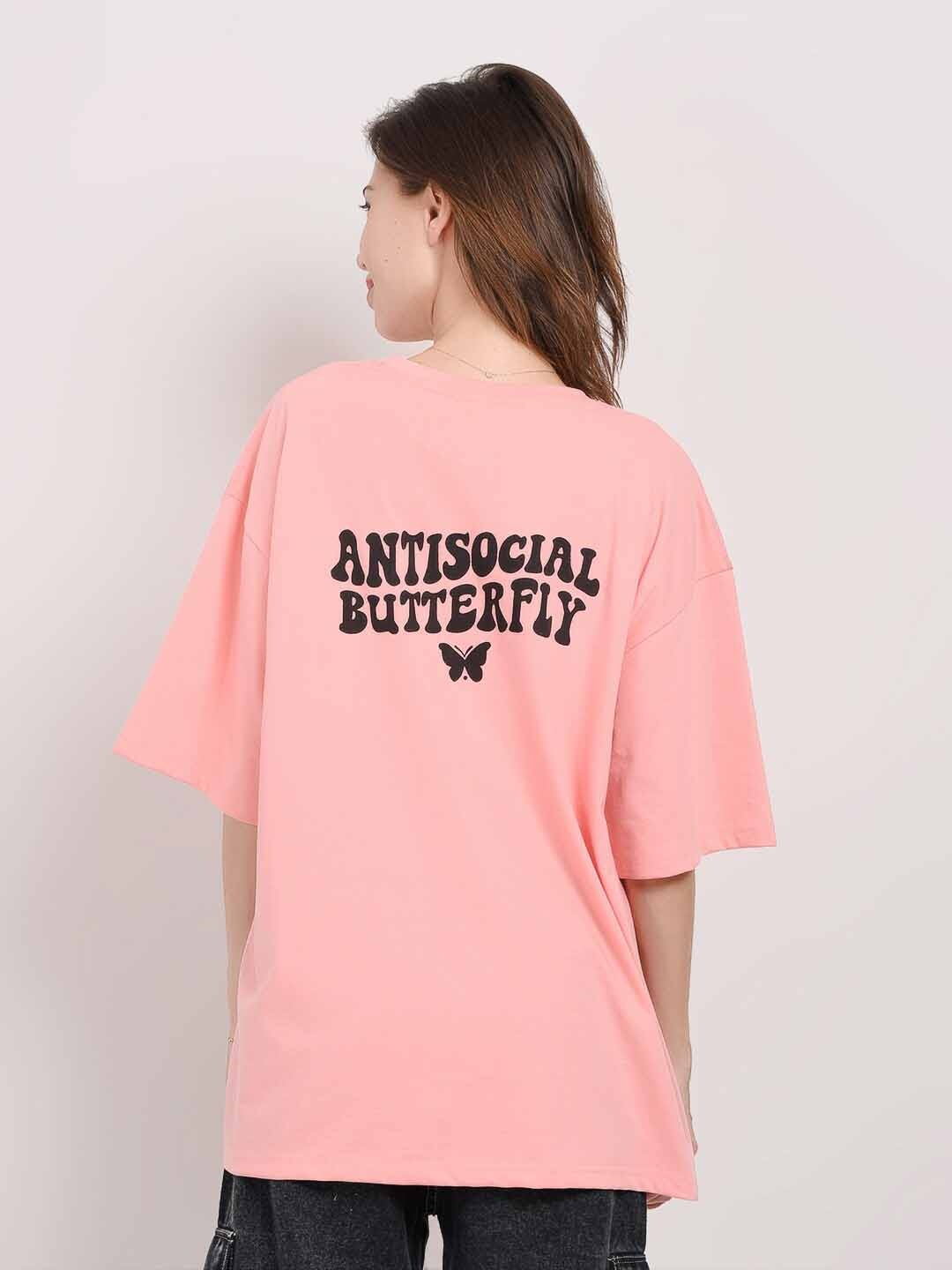 

ABSOLUTE DEFENSE Round Neck Typography Printed Oversized T-shirt, Peach