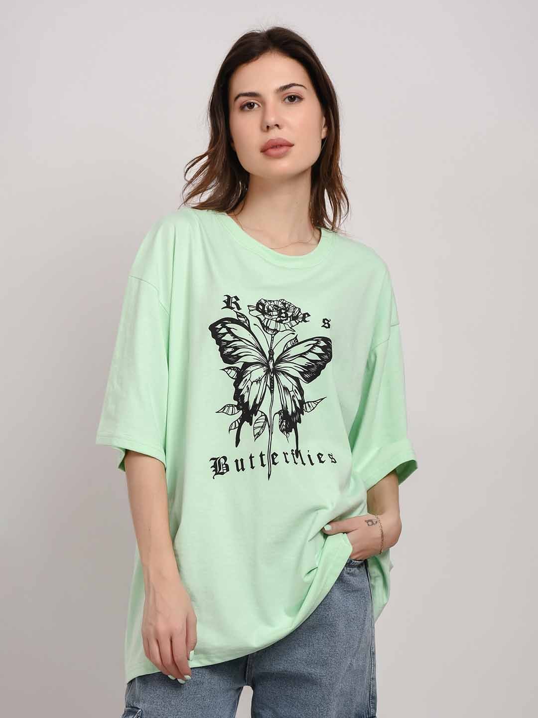 

ABSOLUTE DEFENSE Round Neck Graphic Printed Oversized T-shirt, Green