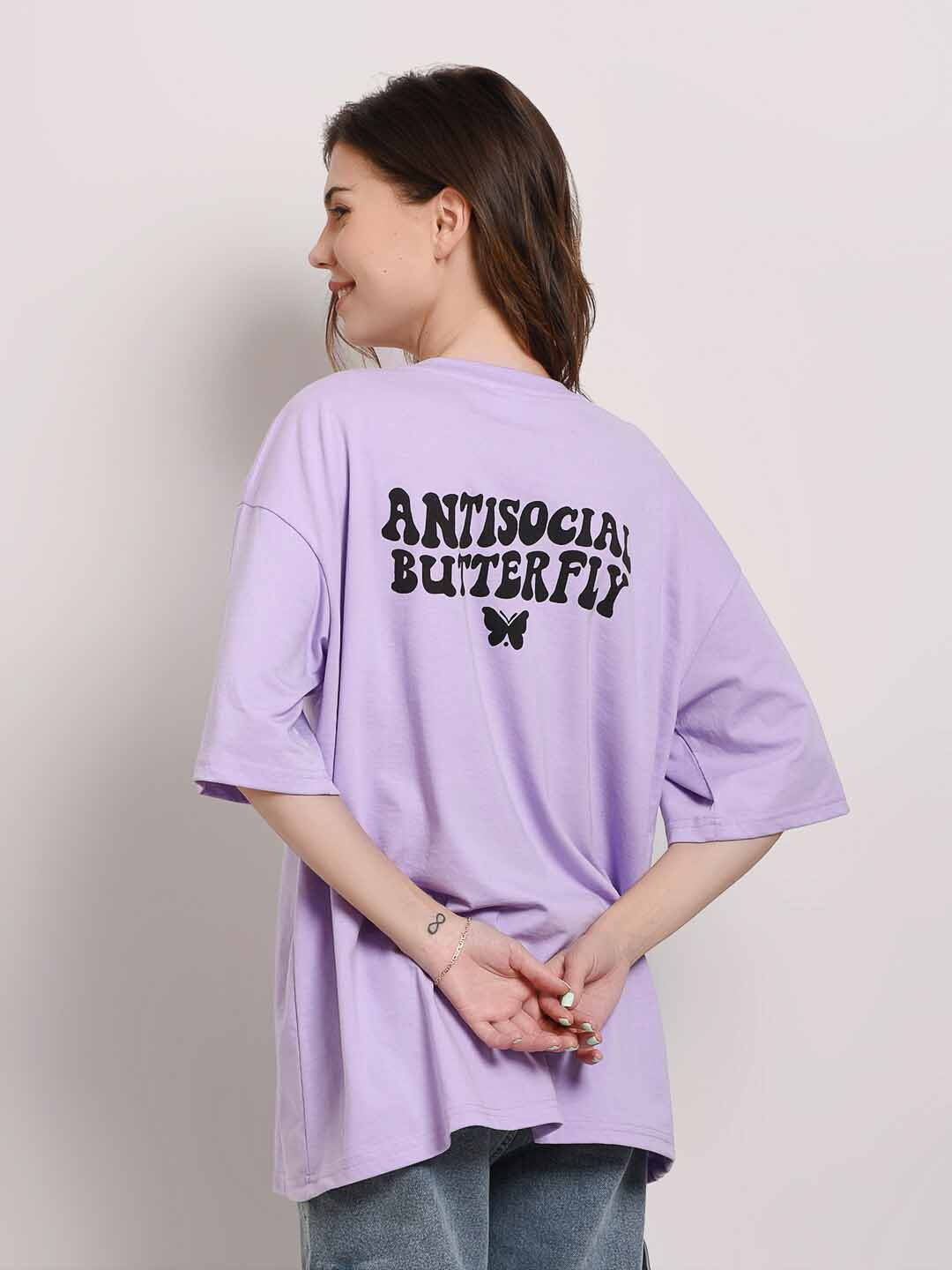 

ABSOLUTE DEFENSE Round Neck Typography Printed Oversized T-shirt, Lavender