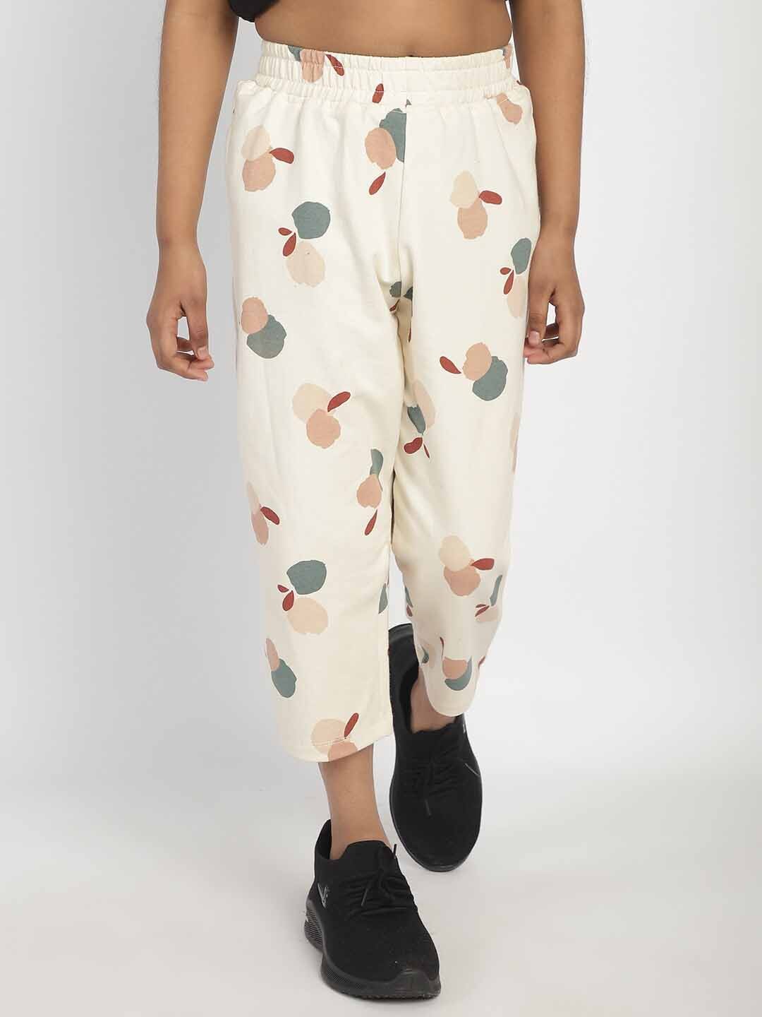 

Rute Girls Printed High Rise Cotton Slim Fit Capris, Cream