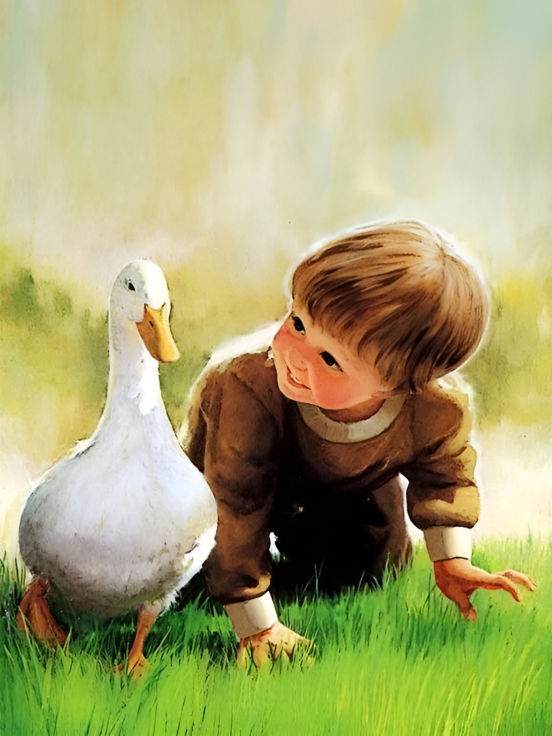 

Wallpics Green & White Baby With Duck Painting Wall Poster
