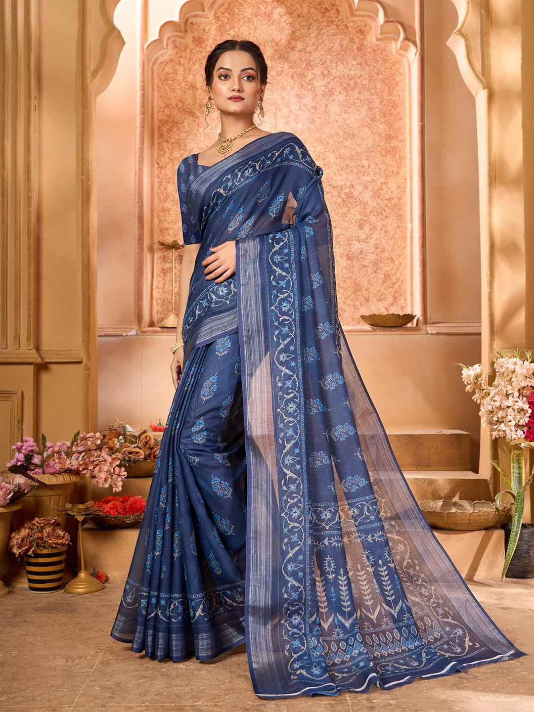 

KALINI Floral Printed Saree, Blue