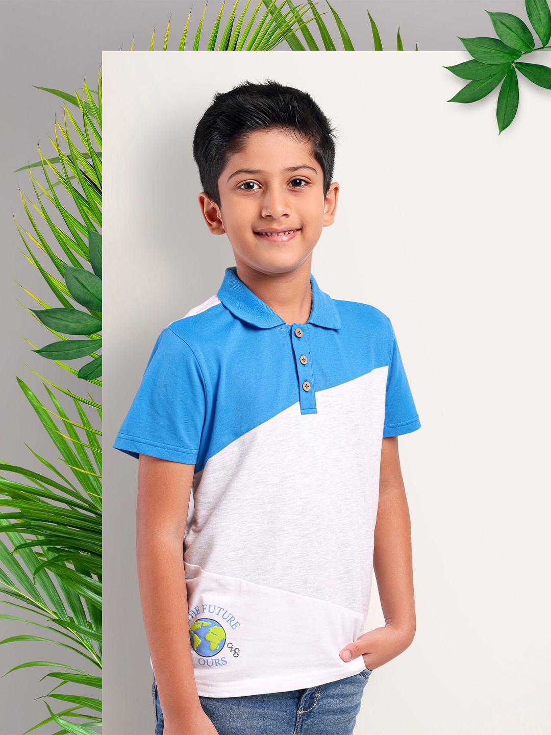 

ARIAS By LARA DUTTA Boys Colourblocked Polo Collar Cotton T-shirt, Grey
