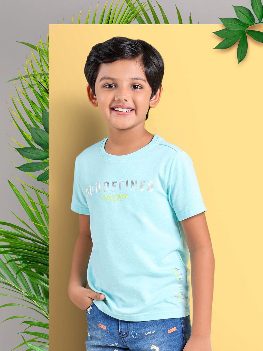 

ARIAS By LARA DUTTA Boys Typography Printed Cotton T-shirt, Teal