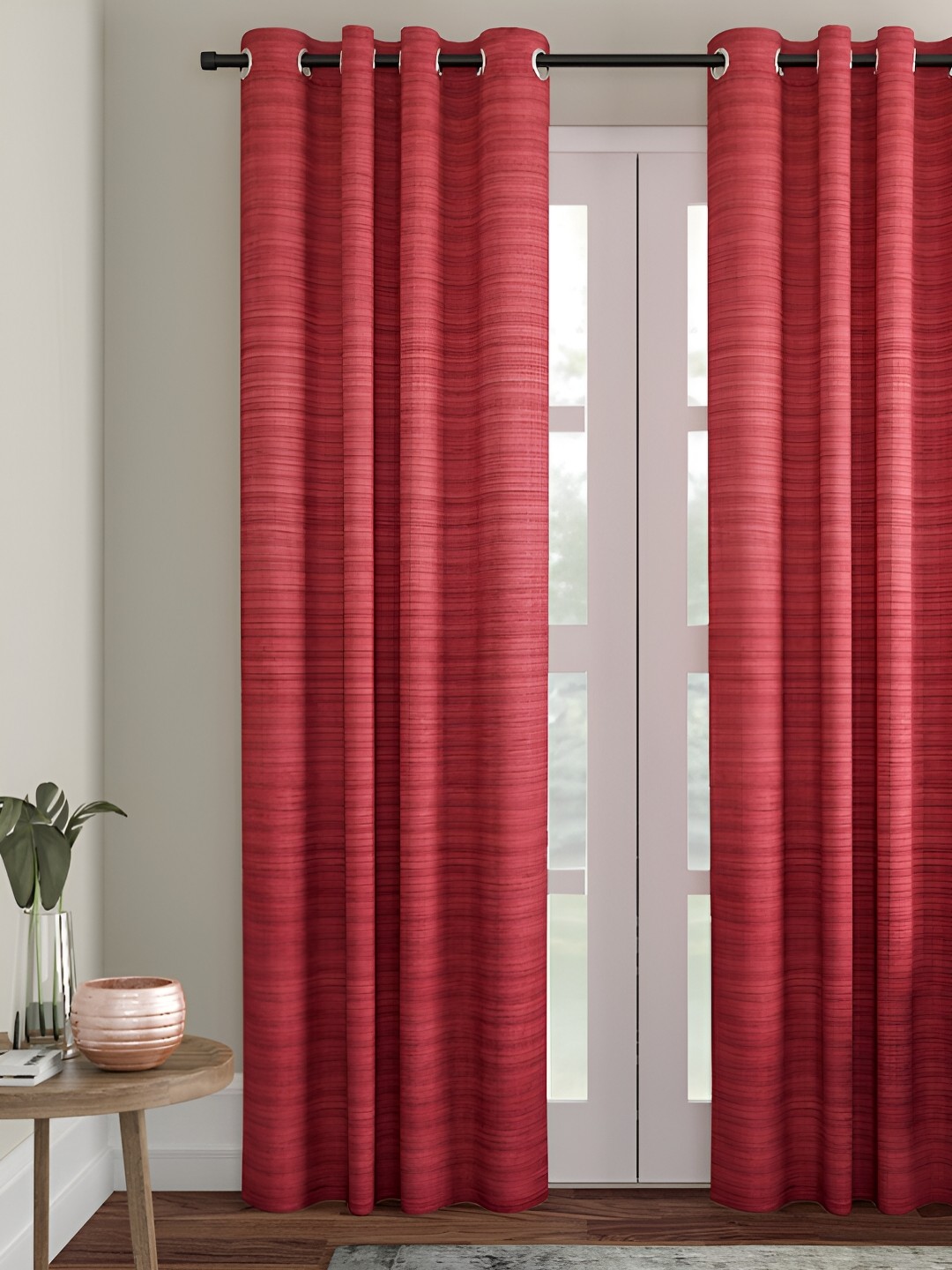 

Aura Maroon Striped Room Darkening Long Door Curtain