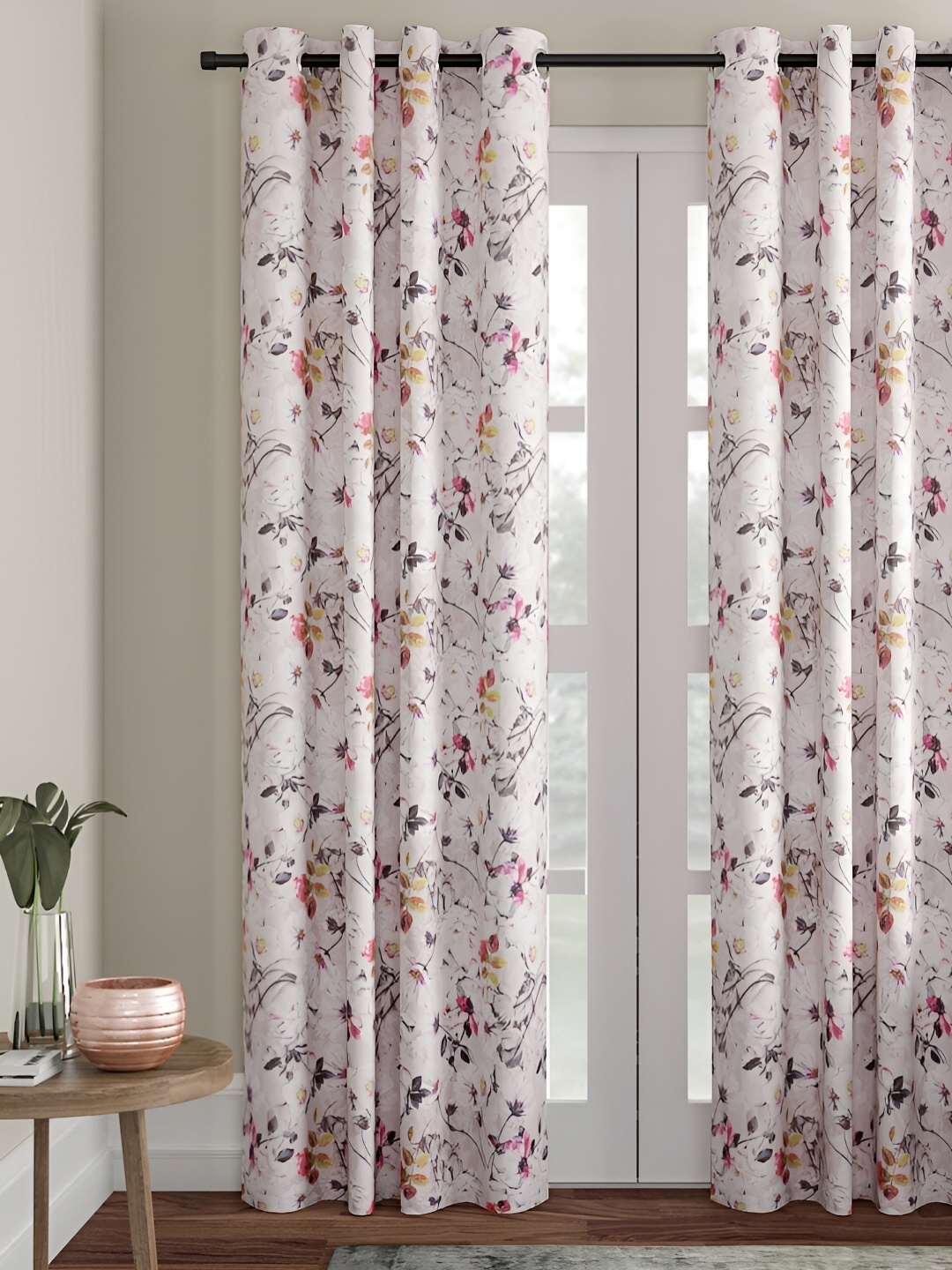 

Aura White & Black Floral Room Darkening Door Curtain