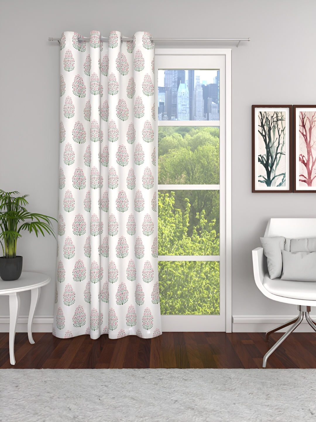 

Aura Pink & White Floral Room Darkening Door Curtain