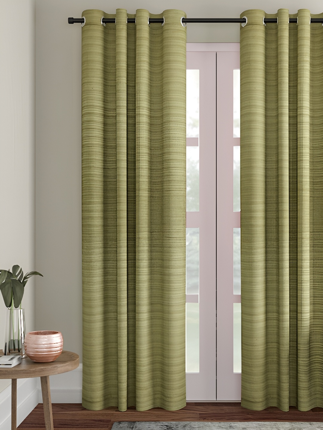 

Aura Green Striped Room Darkening Door Curtain
