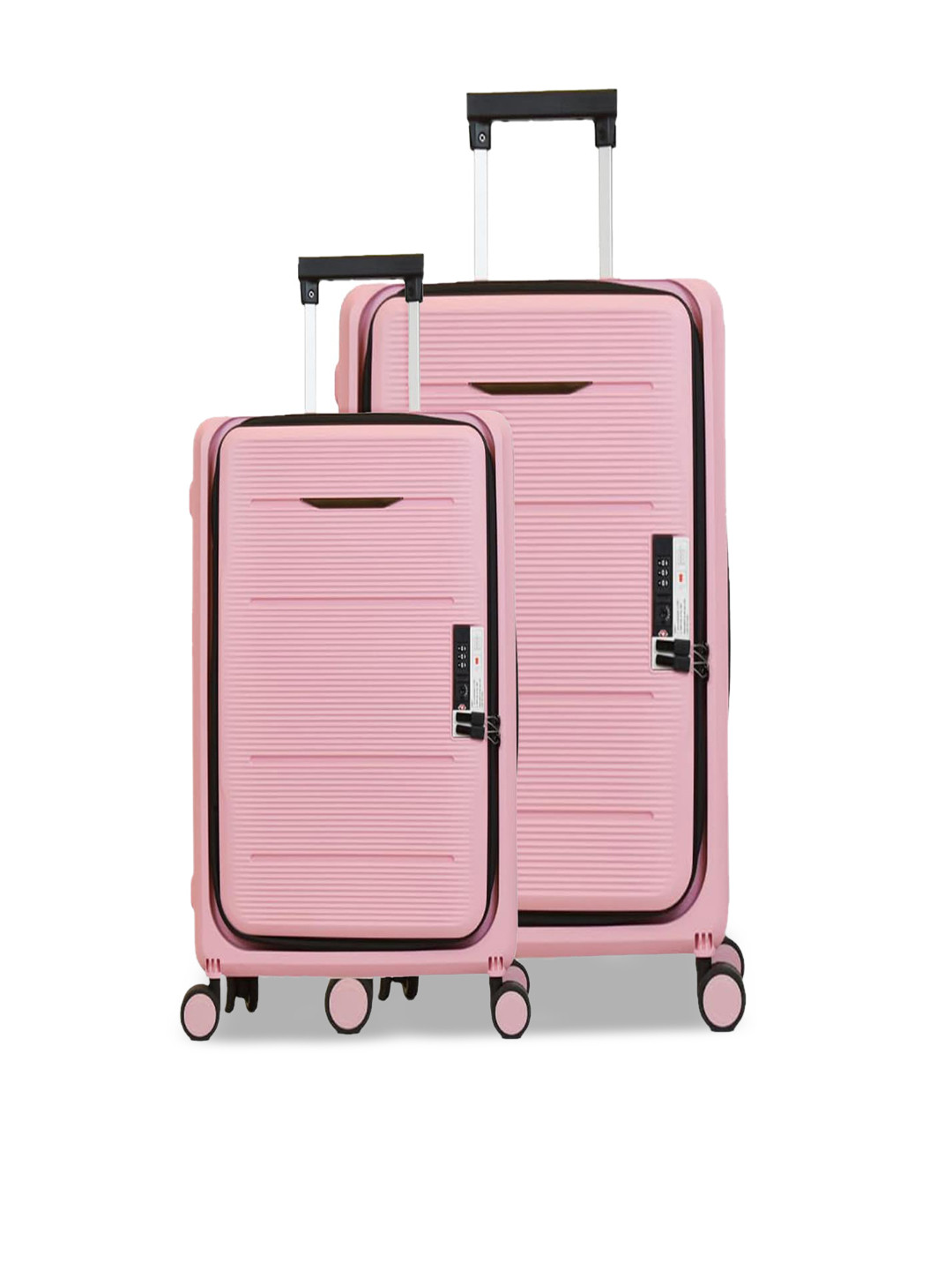 

Kuber Industries Set Of 2 Textured Hard-Sided Trolley Suitcases, Pink