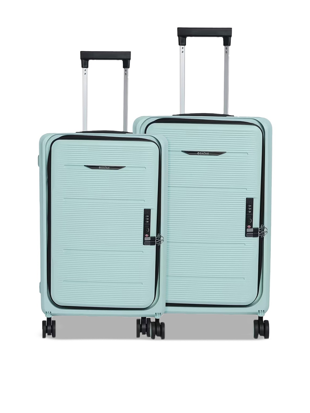 

Kuber Industries Set Of 2 Textured Hard Sided Lightweight Trolley Bags, Green