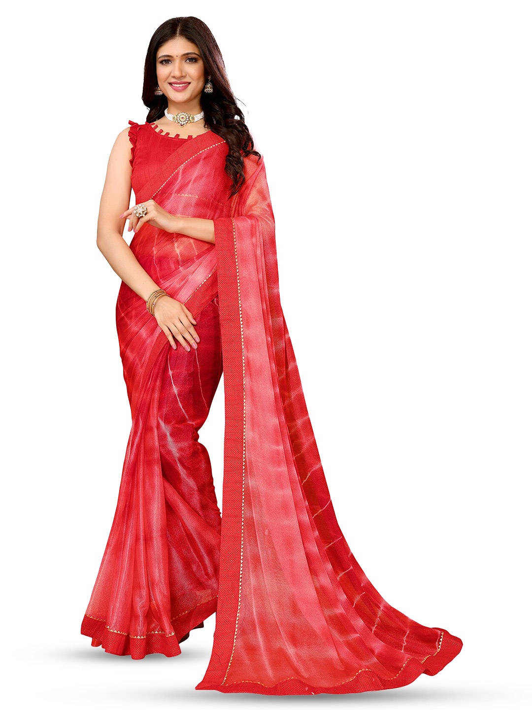 

Yashika Abstract Printed Gotta Patti Saree, Red