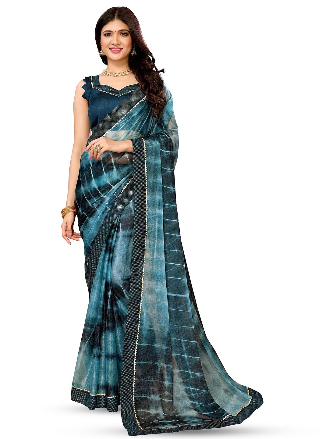 

Yashika Tie and Dye Gotta Patti Saree, Turquoise blue