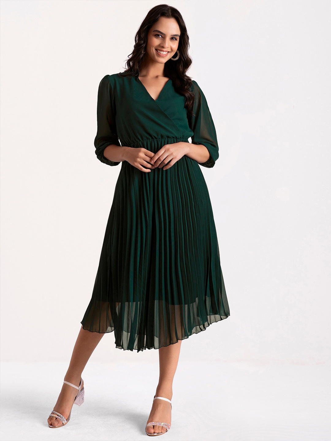 

FLOWERVELLY Striped Fit and Flare Dresses, Green