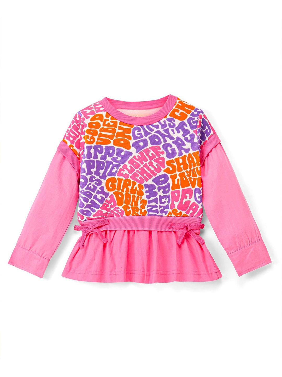 

ARIAS By LARA DUTTA Girls Typography Printed Cotton Top, Pink