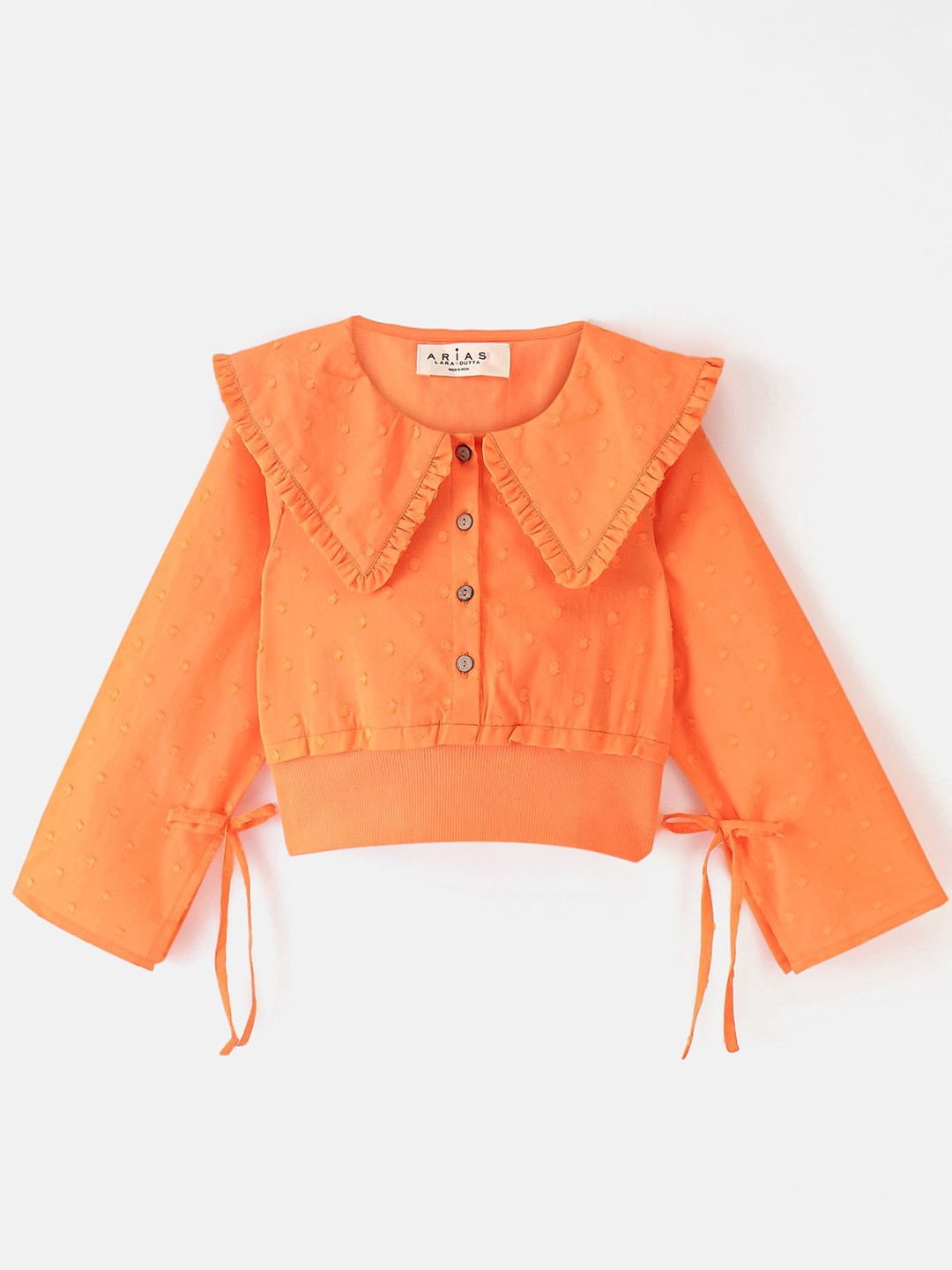 

ARIAS By LARA DUTTA Girls Above The Keyboard Collar Flared Sleeve Ruffles Cotton Top, Orange