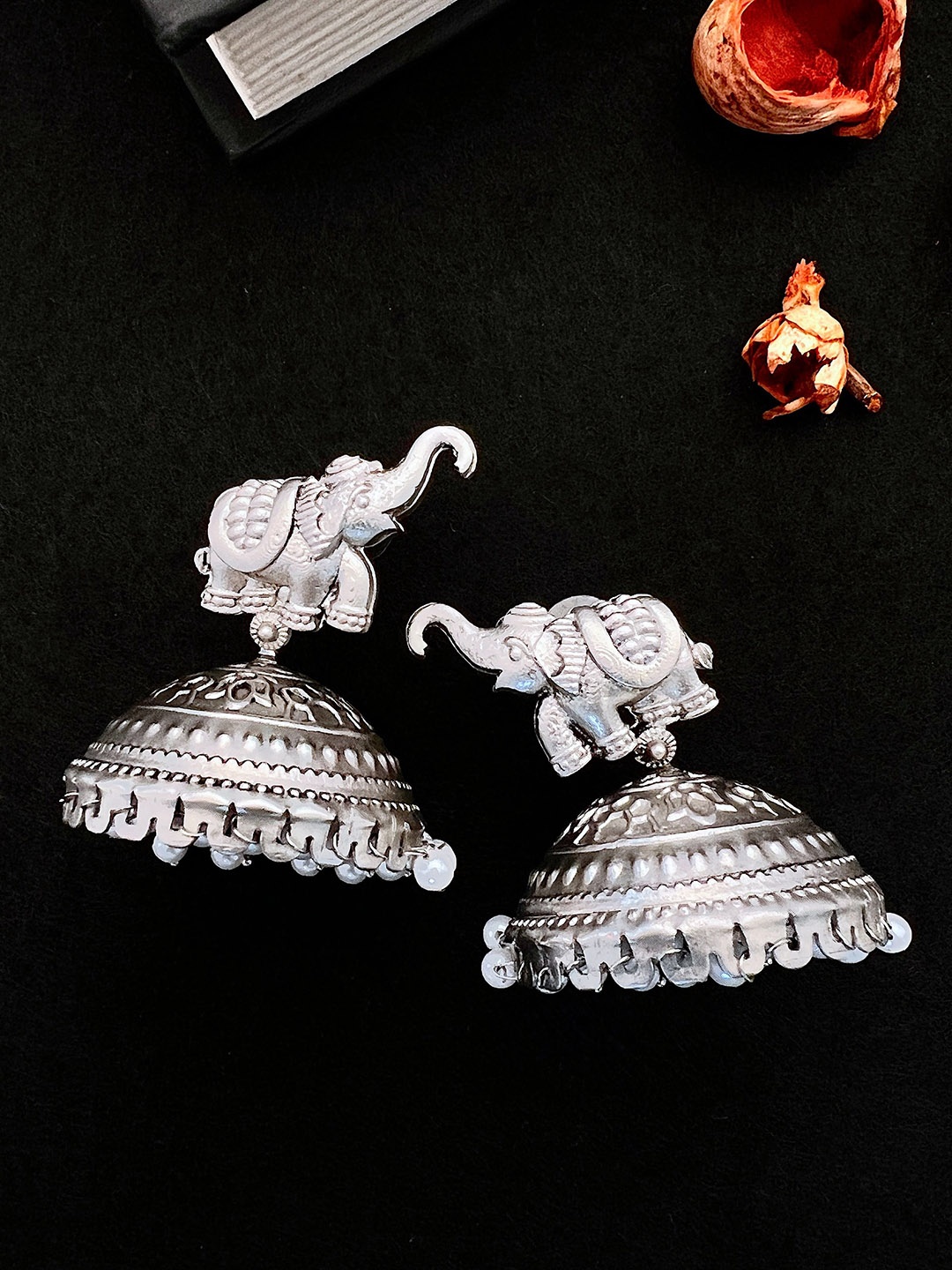 

Sangria German Silver-Plated Beaded Dome Shaped Jhumkas