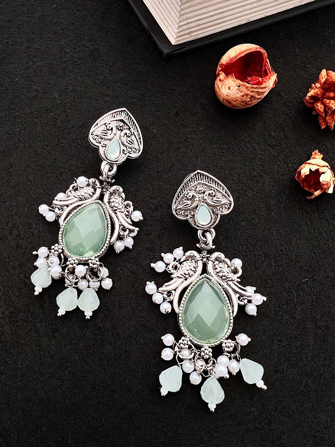 

Sangria Silver-Plated Stone-Studded Brass Drop Earrings