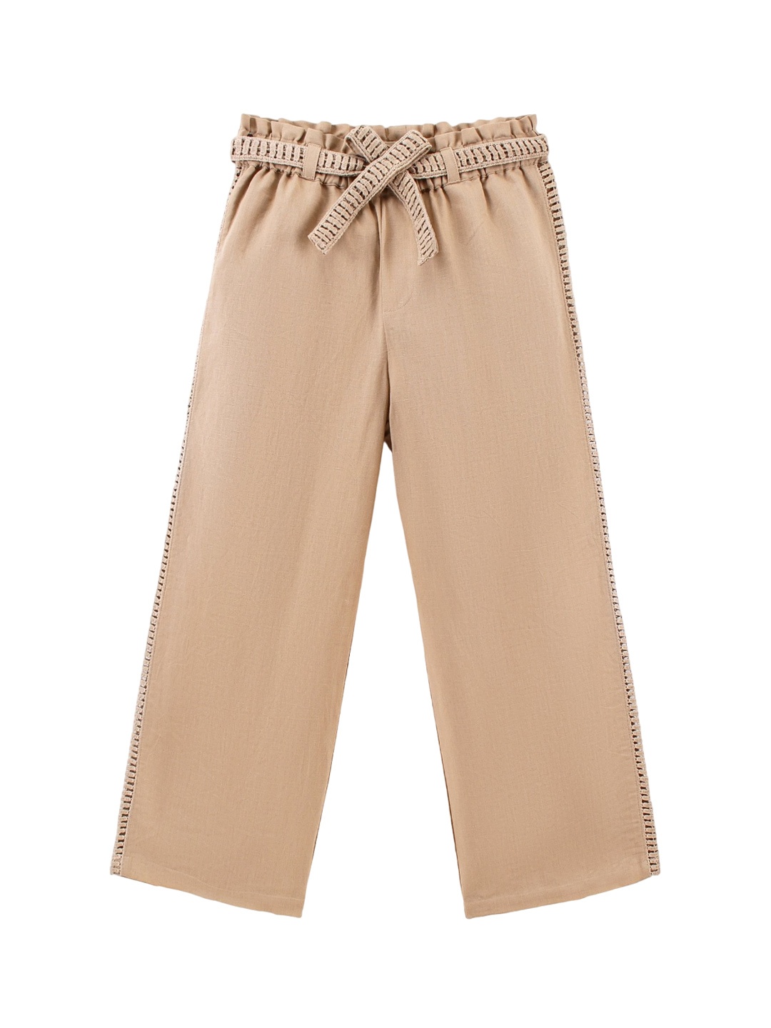 

ARIAS By LARA DUTTA Girls Mid-Rise Linen Parallel Trousers, Beige