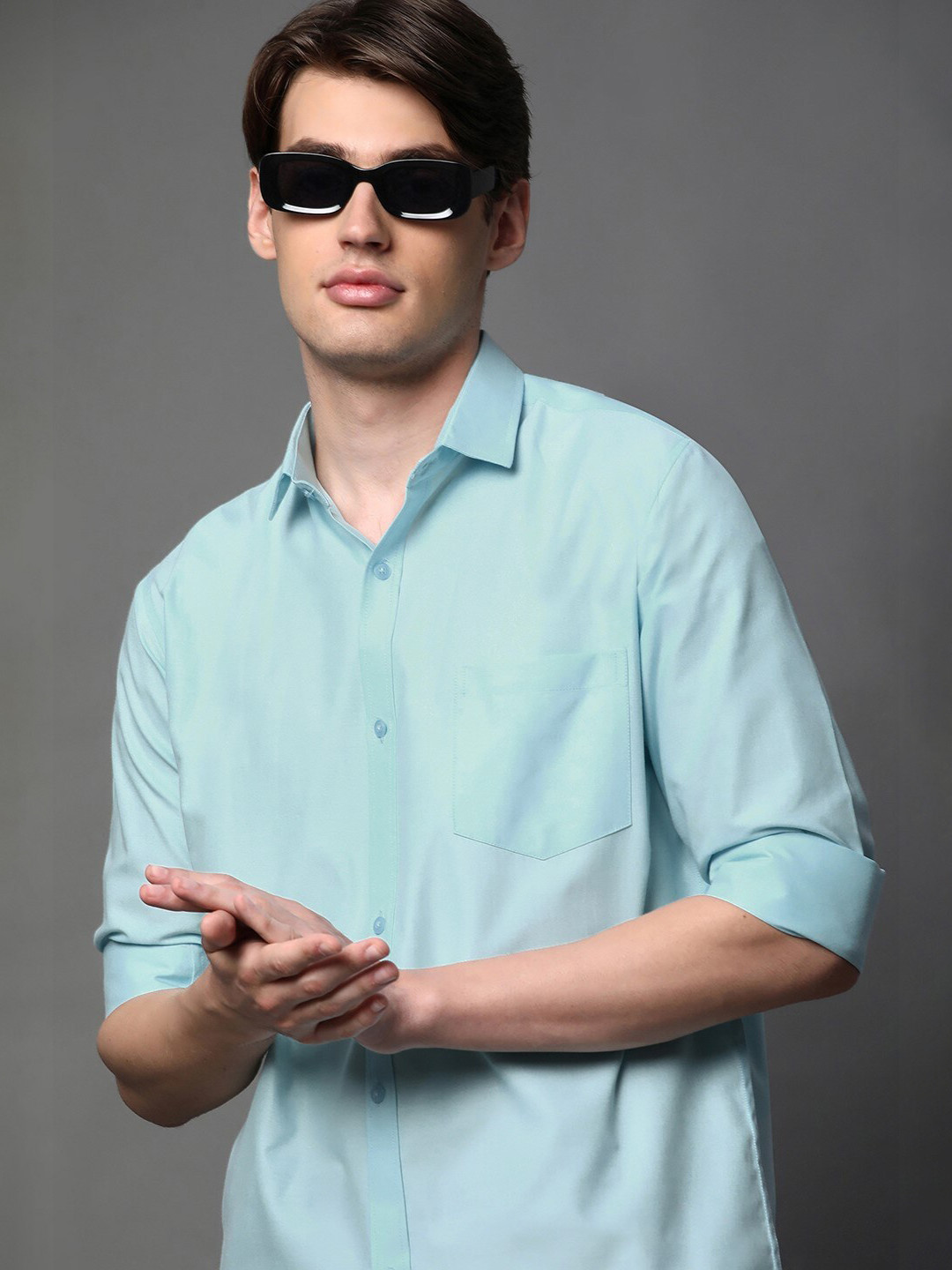 

BROWN BROTHERS Standard Opaque Cotton Casual Shirt, Blue