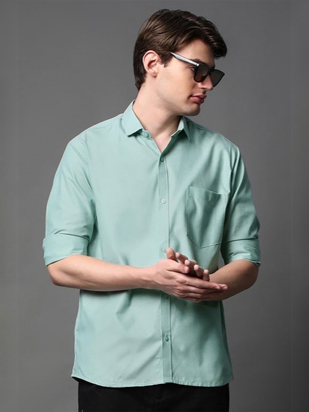 

BROWN BROTHERS Standard Spread Collar Opaque Cotton Casual Shirt, Green