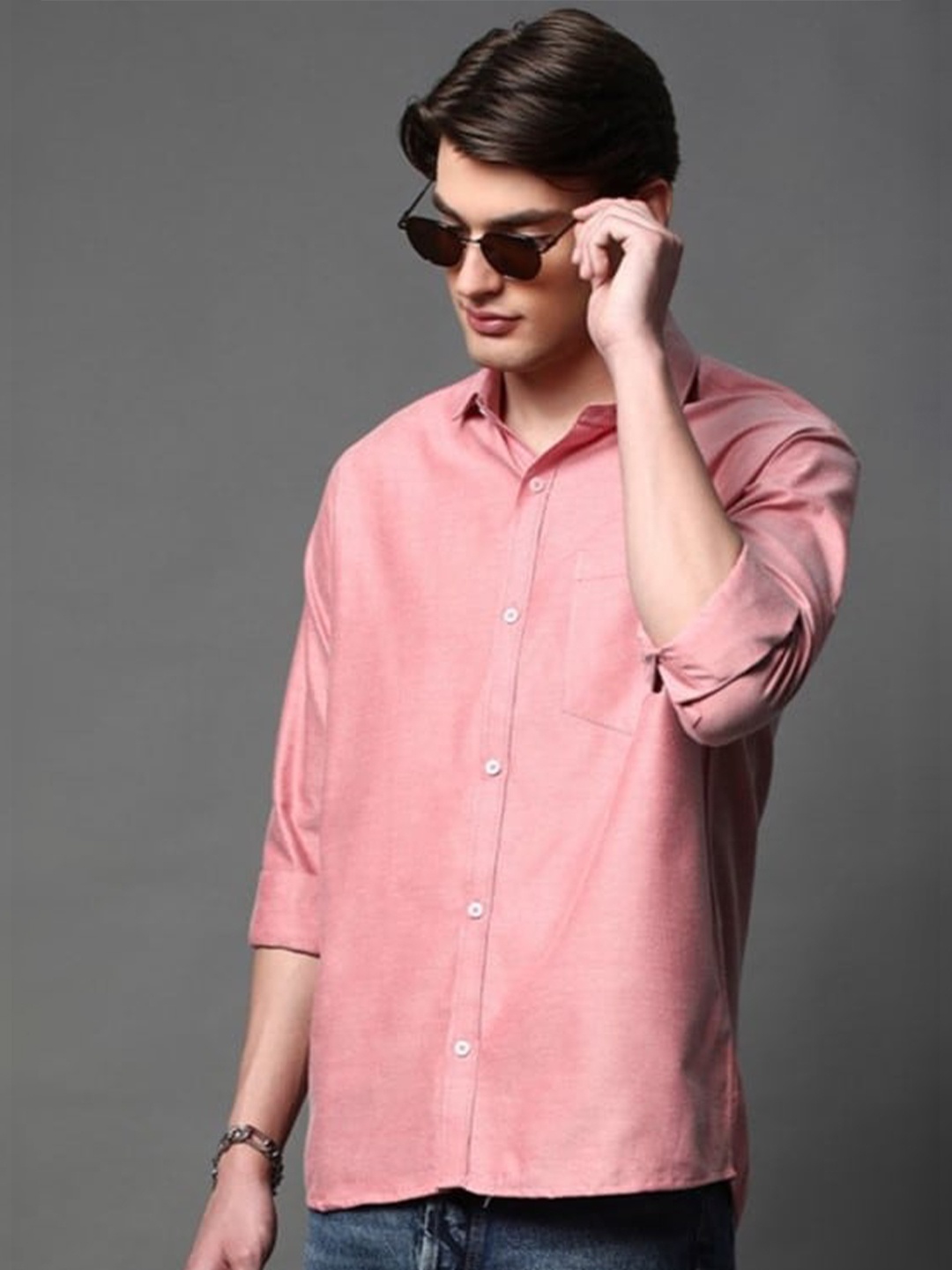 

BROWN BROTHERS Standard Spread Collar Opaque Cotton Casual Shirt, Pink