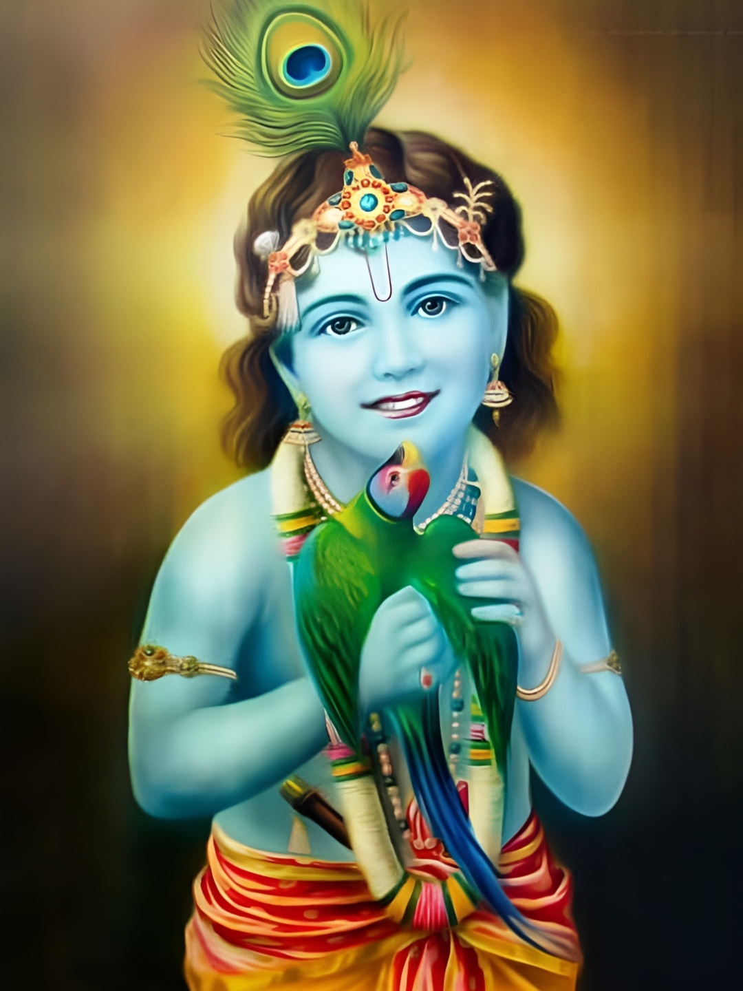 

Wallpics Blue & Green Lord Krishna Religious Wall Poster