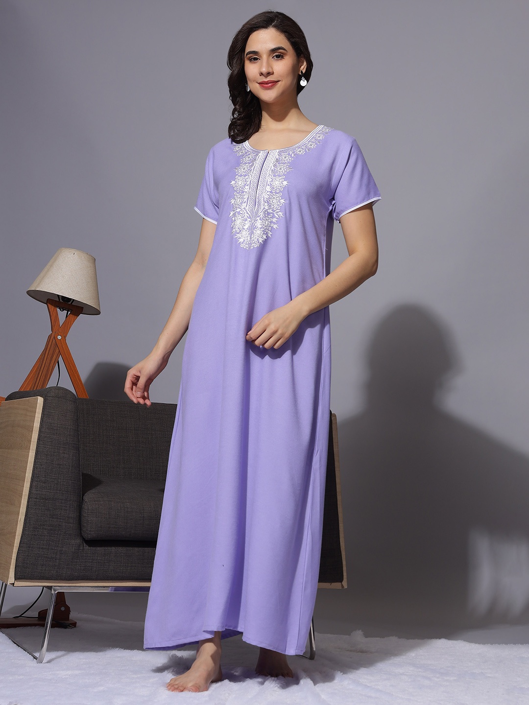 

9shines Label Embroidered Maxi Nightdress, Lavender